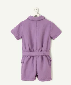 Combinaison courte fille en coton violet