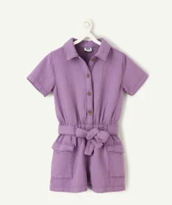 Combinaison courte fille en coton violet