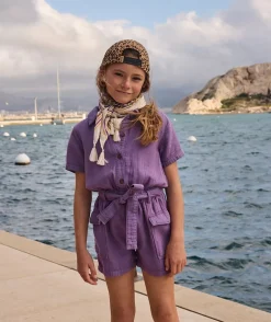 Combinaison courte fille en coton violet