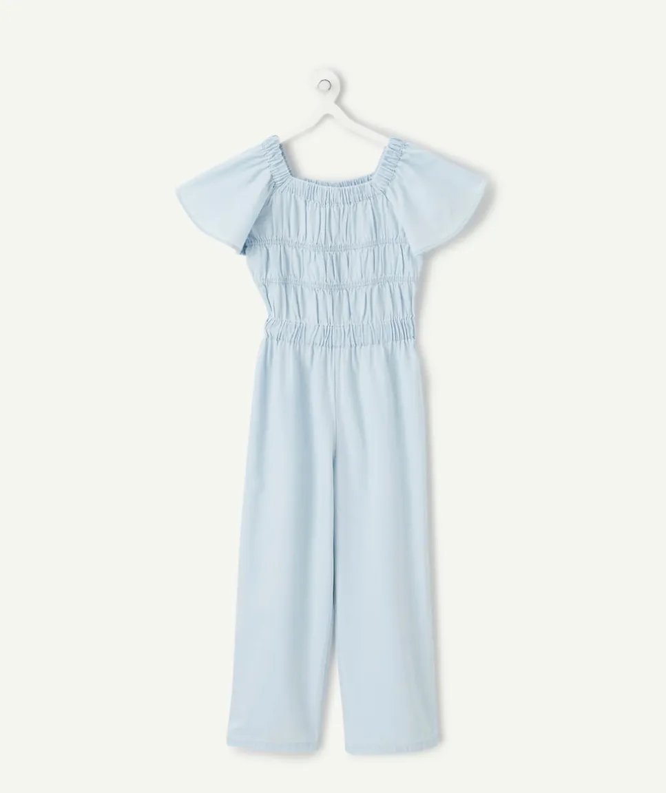 Combinaison fille bleu smockée