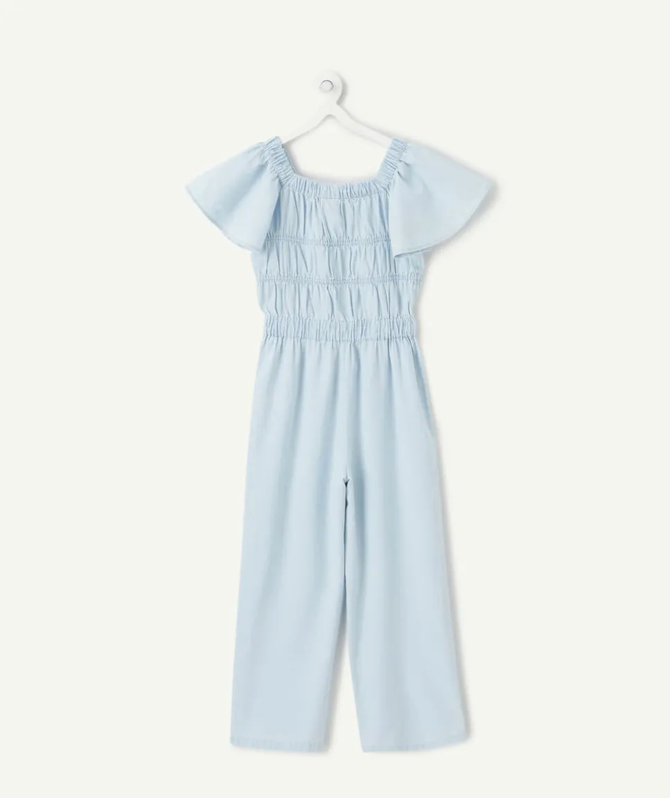 Combinaison fille bleu smockée
