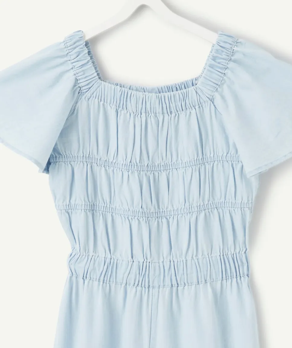 Combinaison fille bleu smockée