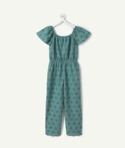 Combinaison fille broderie anglaise verte