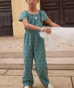 Combinaison fille broderie anglaise verte