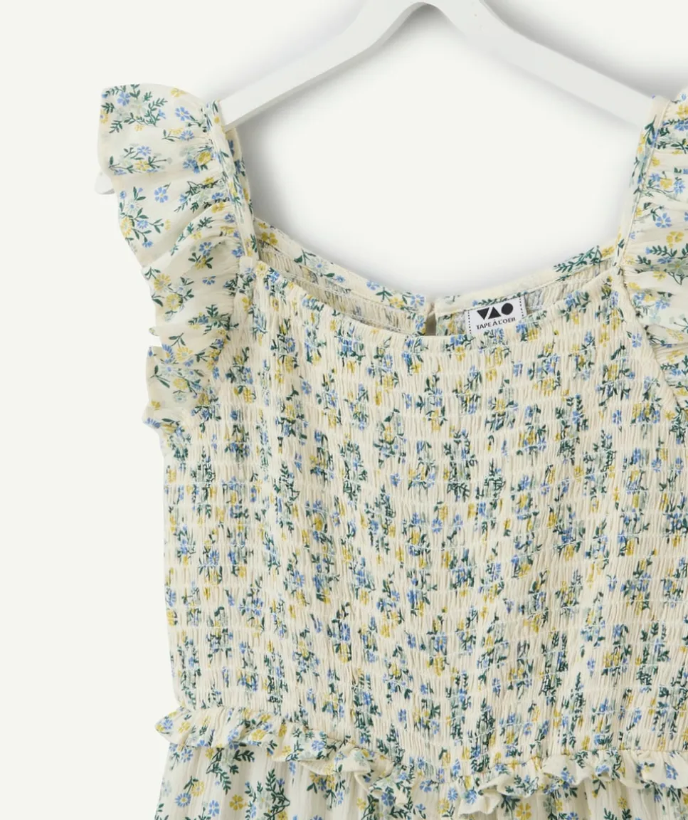 Combinaison fille imprimé fleuri smocké