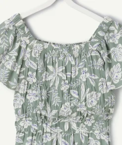 Combinaison fille imprimé floral vert