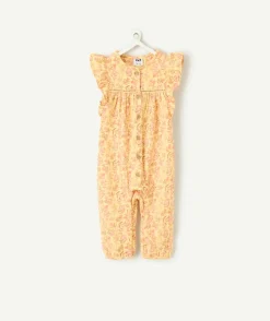 Combinaison jaune bébé fille à fleurs