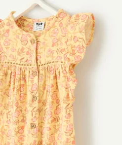 Combinaison jaune bébé fille à fleurs