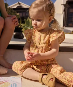 Combinaison jaune bébé fille à fleurs