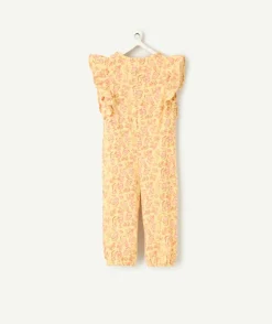 Combinaison jaune bébé fille à fleurs
