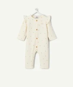 Combinaison naissance fille crème à petits coeur avec épaules volantées