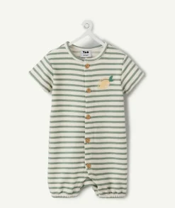 Combinaison naissance garçon rayée verte