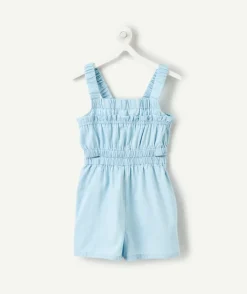 Combinaison short fille bleu à volants