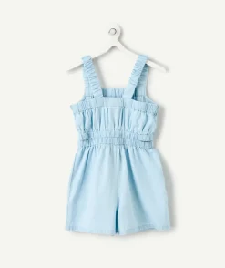 Combinaison short fille bleu à volants