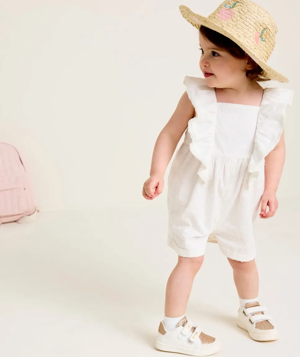 Combishort bébé fille blanche à volants