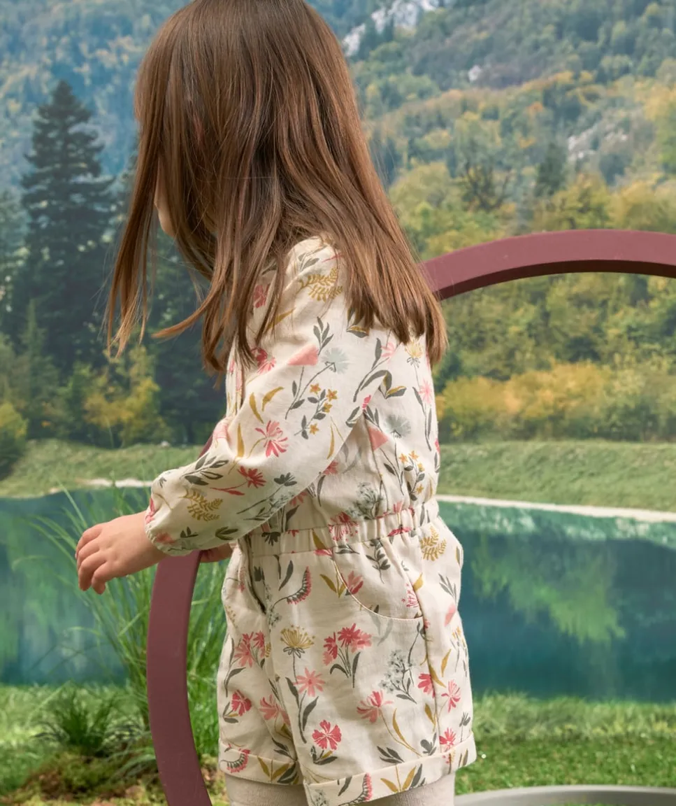 Combishort bébé fille écru et imprimé fleuri