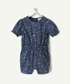 Combishort bébé fille en coton bleu nuit imprimée fleurie