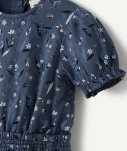 Combishort bébé fille en coton bleu nuit imprimée fleurie