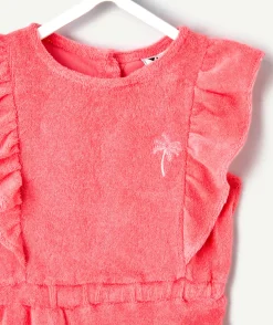 Combishort bébé fille rose à volants éponge