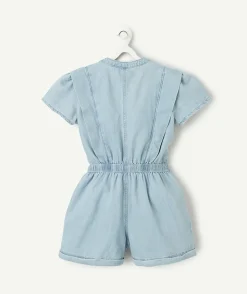 Combishort fille en denim bleu léger lower impact