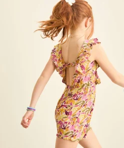Combishort fille imprimé floral volants