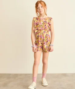 Combishort fille imprimé floral volants