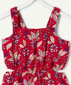 Combishort fille imprimé floral rouge