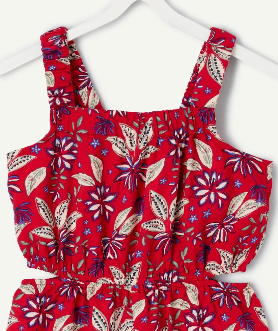 Combishort fille imprimé floral rouge