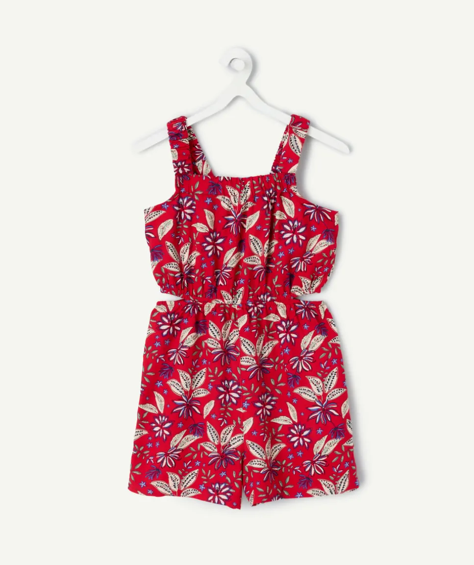 Combishort fille imprimé floral rouge