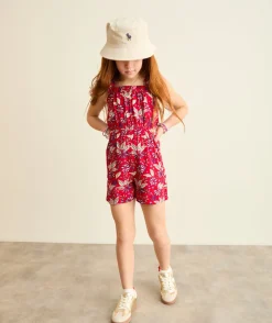 Combishort fille imprimé floral rouge