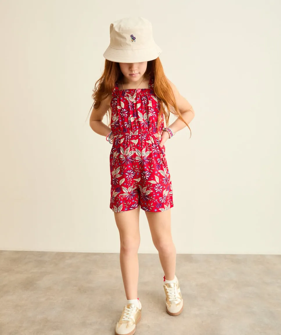 Combishort fille imprimé floral rouge