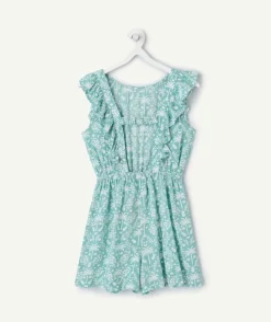 Combishort fille imprimé tropical volanté