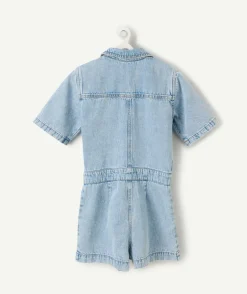 Combishort fille manches courtes denim