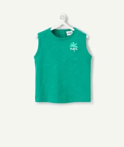Débardeur bébé garçon en coton bio vert motif brodé
