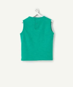 Débardeur bébé garçon en coton bio vert motif brodé