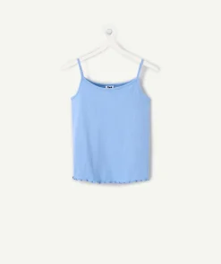 Débardeur fille bleu côtelé