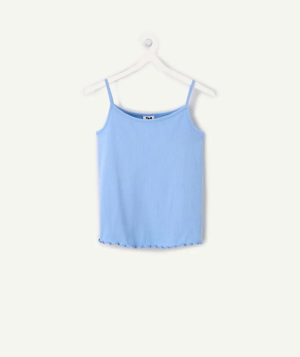Débardeur fille bleu côtelé