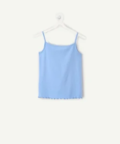 Débardeur fille bleu côtelé