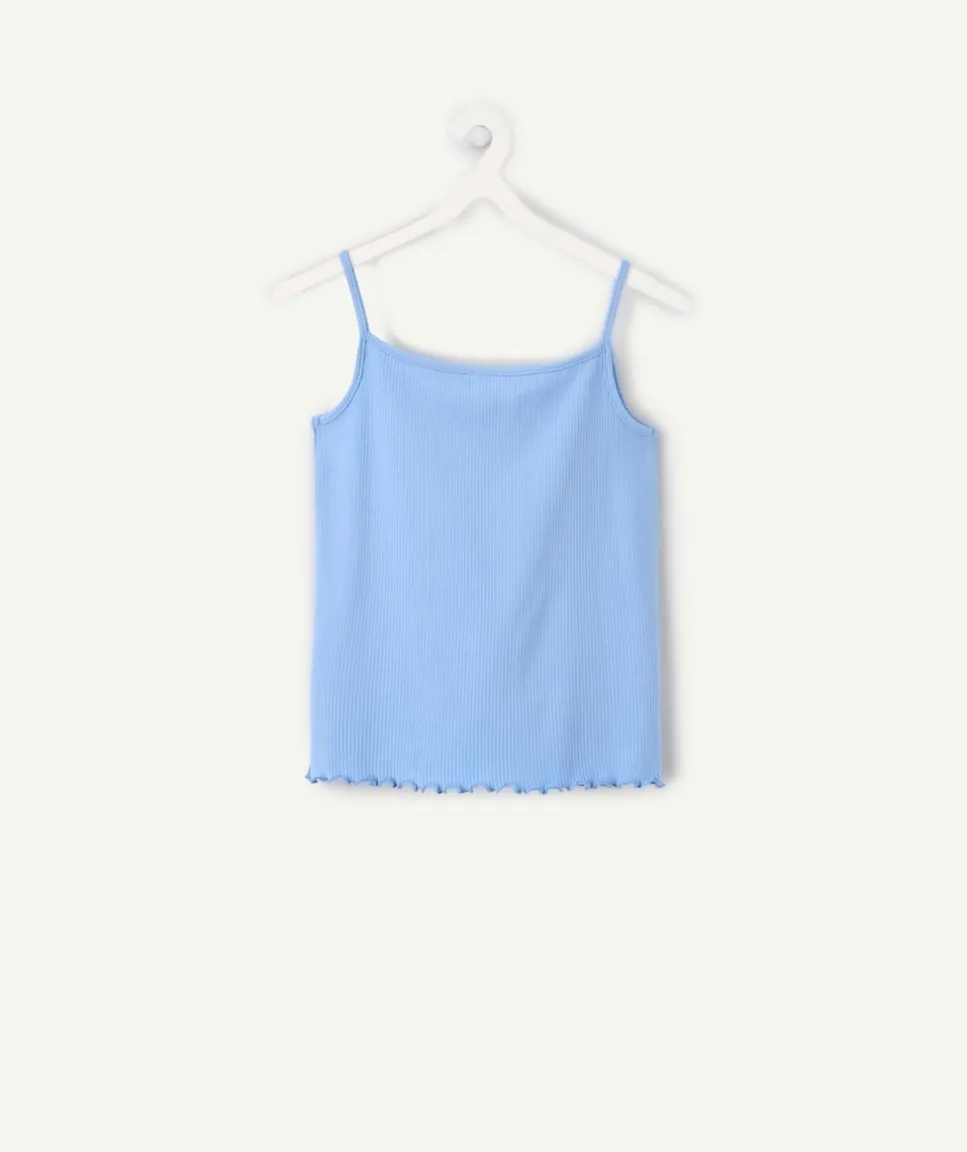 Débardeur fille bleu côtelé