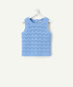 Débardeur fille en maille ajouré bleu