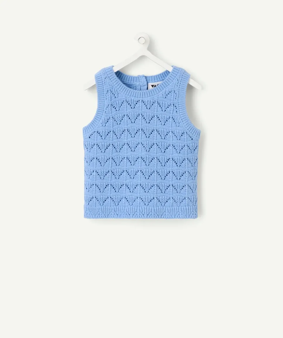 Débardeur fille en maille ajouré bleu