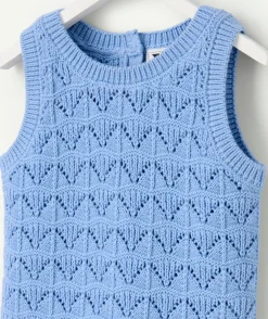 Débardeur fille en maille ajouré bleu