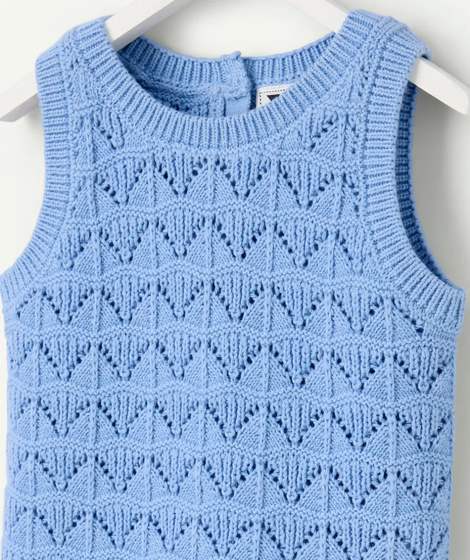 Débardeur fille en maille ajouré bleu