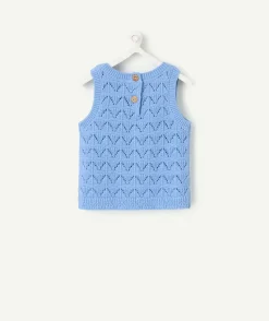Débardeur fille en maille ajouré bleu