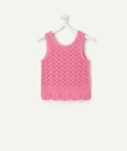 Débardeur fille rose en maille ajourée