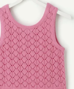 Débardeur fille rose en maille ajourée
