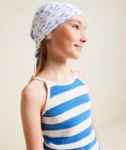 Débardeur tricot fille en coton bio rayé bleu et blanc