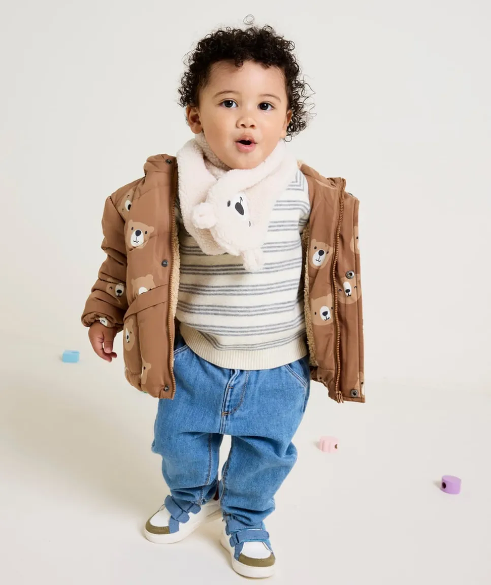 Doudoune bébé garçon marron imprimé ours