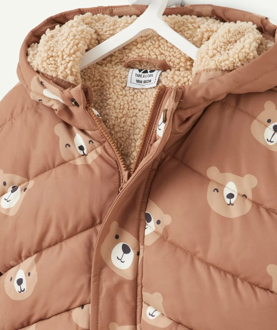 Doudoune bébé garçon marron imprimé ours