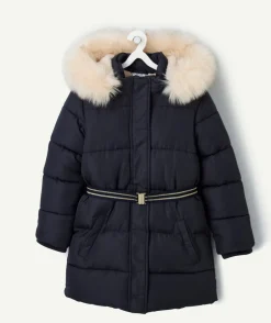 Doudoune bleu marine à paillettes pour fille avec capuche